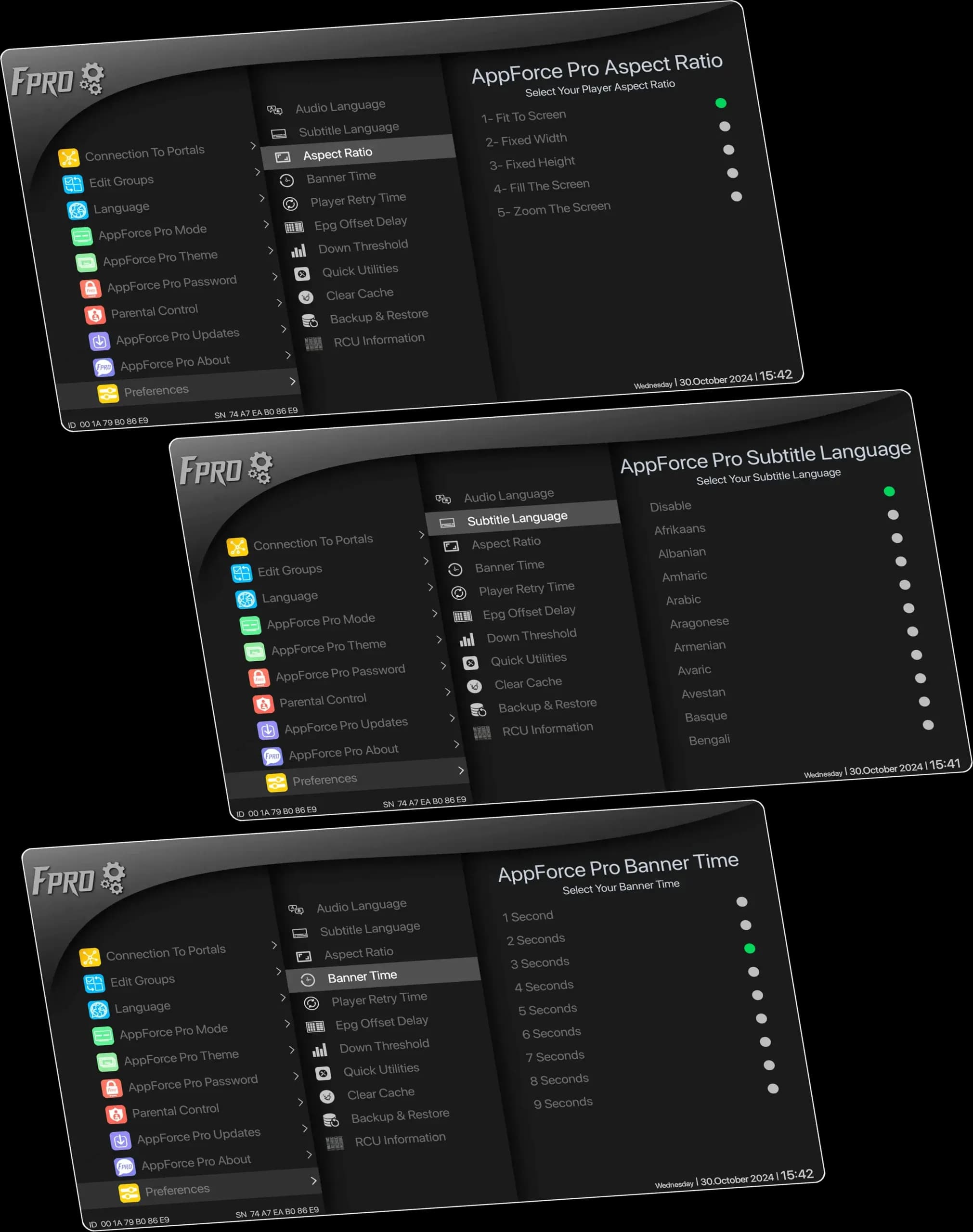 Settings screen